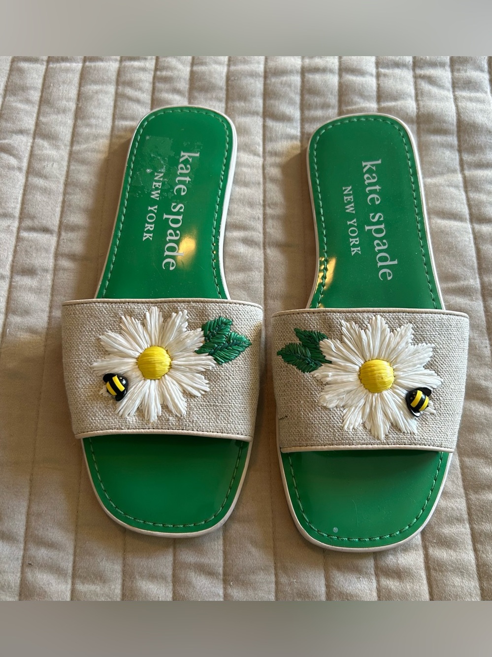 Kate Spade Green Daisy Slide Sandals